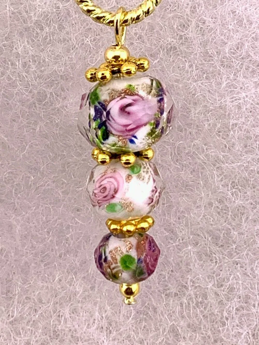 Rose Flower Facet Cut Glass Lampwork Bead Elegant Handcrafted Earrings LR217